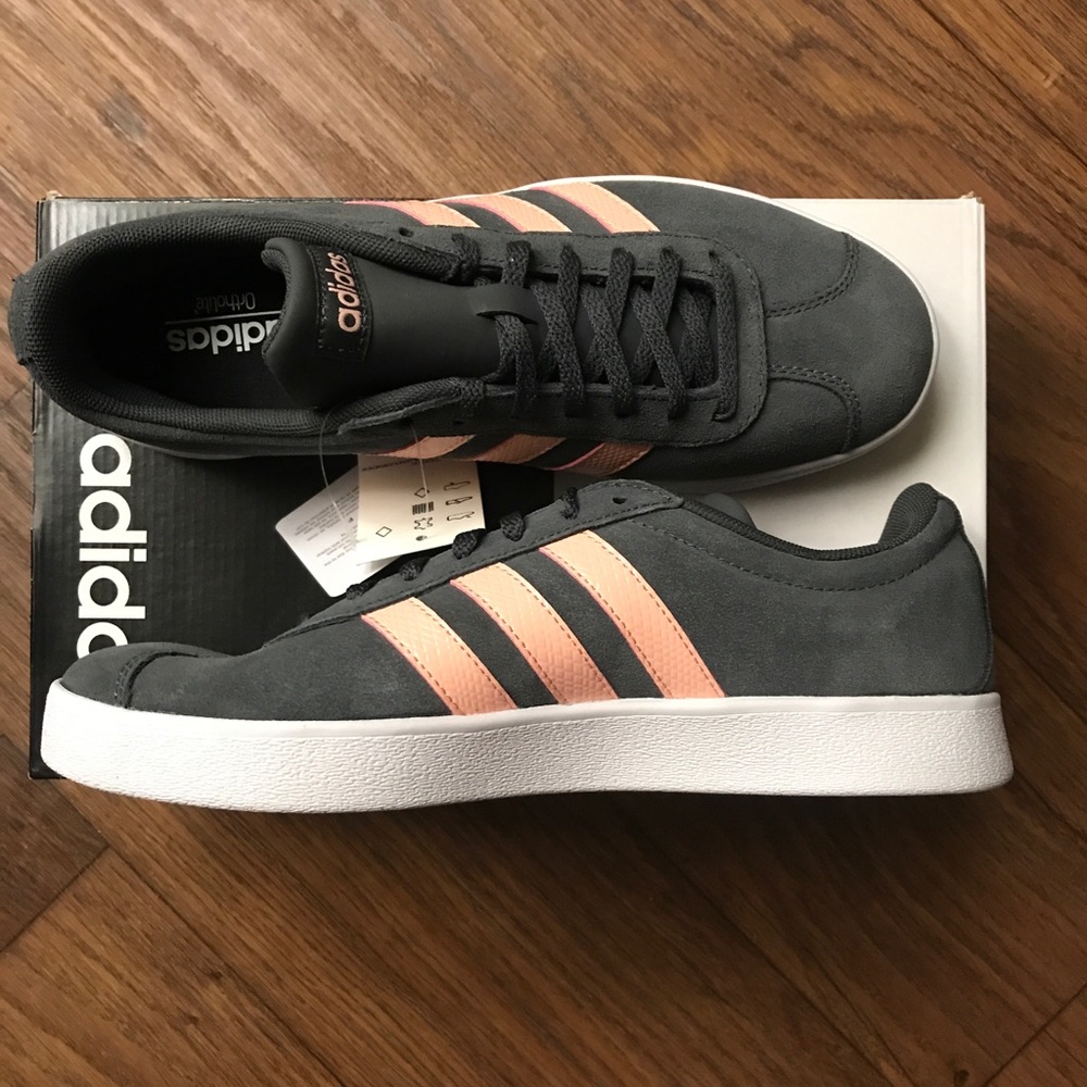 Adidas VL Court 2.0 Grey White Suede Womens 8.5